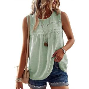 imageFalechay Womens Summer Tops Boho Shirts Crewneck Sleeveless Tank Tops Flowy Lace Hem Casual Blouses Clothing Trendy 2026Light Green
