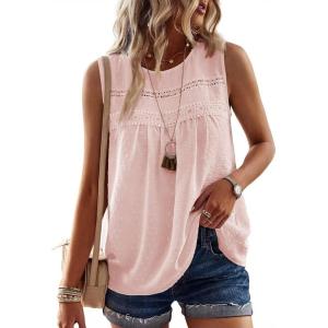 imageFalechay Womens Summer Tops Boho Shirts Crewneck Sleeveless Tank Tops Flowy Lace Hem Casual Blouses Clothing Trendy 2026Light Pink