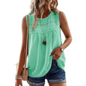 imageFalechay Womens Summer Tops Boho Shirts Crewneck Sleeveless Tank Tops Flowy Lace Hem Casual Blouses Clothing Trendy 2026Light Teal