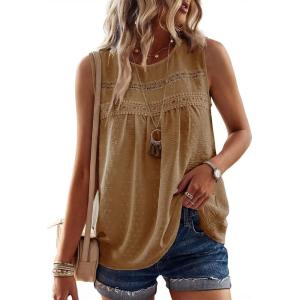 imageFalechay Womens Summer Tops Boho Shirts Crewneck Sleeveless Tank Tops Flowy Lace Hem Casual Blouses Clothing Trendy 2026Mocha