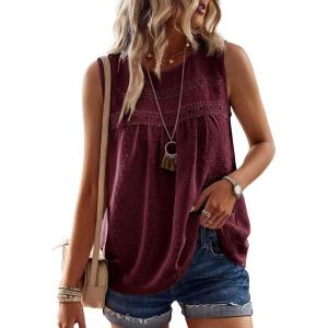 imageFalechay Womens Summer Tops Boho Shirts Crewneck Sleeveless Tank Tops Flowy Lace Hem Casual Blouses Clothing Trendy 2026Mulberry