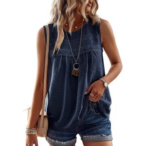 imageFalechay Womens Summer Tops Boho Shirts Crewneck Sleeveless Tank Tops Flowy Lace Hem Casual Blouses Clothing Trendy 2026Navy Blue