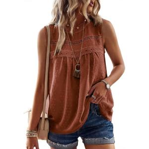 imageFalechay Womens Summer Tops Boho Shirts Crewneck Sleeveless Tank Tops Flowy Lace Hem Casual Blouses Clothing Trendy 2026Orange