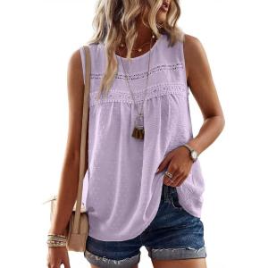 imageFalechay Womens Summer Tops Boho Shirts Crewneck Sleeveless Tank Tops Flowy Lace Hem Casual Blouses Clothing Trendy 2026Purple