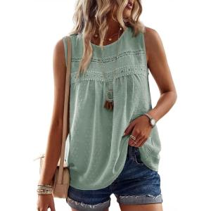 imageFalechay Womens Summer Tops Boho Shirts Crewneck Sleeveless Tank Tops Flowy Lace Hem Casual Blouses Clothing Trendy 2026Sage Green