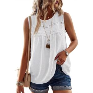 imageFalechay Womens Summer Tops Boho Shirts Crewneck Sleeveless Tank Tops Flowy Lace Hem Casual Blouses Clothing Trendy 2026White