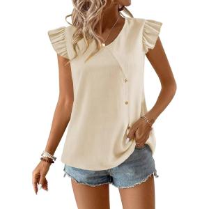 imageFalechay Womens Tops Flowy Ruffle Short Sleeve Blouses for Women V Neck Boho Cute Babydoll Summer Casual ShirtsApricot1