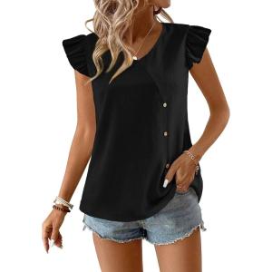 imageFalechay Womens Tops Flowy Ruffle Short Sleeve Blouses for Women V Neck Boho Cute Babydoll Summer Casual ShirtsBlack