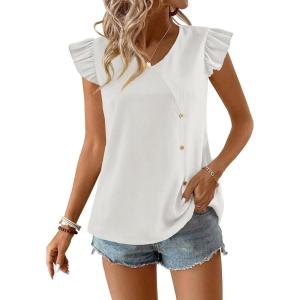 imageFalechay Womens Tops Flowy Ruffle Short Sleeve Blouses for Women V Neck Boho Cute Babydoll Summer Casual ShirtsWhite1
