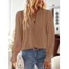 imageFalechay Boho Tops for Women V Neck Blouses Flowy Swiss Dot Dressy Casual Lace Womens Long Sleeve Shirts Trendy 2026Mocha
