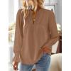 imageFalechay Boho Tops for Women V Neck Blouses Flowy Swiss Dot Dressy Casual Lace Womens Long Sleeve Shirts Trendy 2026Mocha