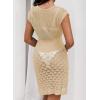 imageFalechay Swimsuit Coverup for Women Crochet Short Sleeve Bathing Suit Cover Up 2026 Swimwear Beach Dress Mesh Vacation OutfitApricot