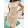 imageFalechay Swimsuit Coverup for Women Crochet Short Sleeve Bathing Suit Cover Up 2026 Swimwear Beach Dress Mesh Vacation OutfitApricot1