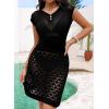 imageFalechay Swimsuit Coverup for Women Crochet Short Sleeve Bathing Suit Cover Up 2026 Swimwear Beach Dress Mesh Vacation OutfitBlack