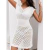 imageFalechay Swimsuit Coverup for Women Crochet Short Sleeve Bathing Suit Cover Up 2026 Swimwear Beach Dress Mesh Vacation OutfitWhite