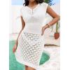 imageFalechay Swimsuit Coverup for Women Crochet Short Sleeve Bathing Suit Cover Up 2026 Swimwear Beach Dress Mesh Vacation OutfitWhite1