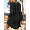 imageFalechay Swimsuit Coverup for Women Long Bell Sleeve Contrast Lace Bathing Suit Cover Up for Swimwear Bikini V Neck LooseBlack