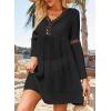 imageFalechay Swimsuit Coverup for Women Long Bell Sleeve Contrast Lace Bathing Suit Cover Up for Swimwear Bikini V Neck LooseBlack