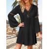 imageFalechay Swimsuit Coverup for Women Long Bell Sleeve Contrast Lace Bathing Suit Cover Up for Swimwear Bikini V Neck LooseBlack