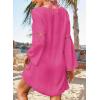 imageFalechay Swimsuit Coverup for Women Long Bell Sleeve Contrast Lace Bathing Suit Cover Up for Swimwear Bikini V Neck LooseHot Pink