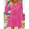 imageFalechay Swimsuit Coverup for Women Long Bell Sleeve Contrast Lace Bathing Suit Cover Up for Swimwear Bikini V Neck LooseHot Pink