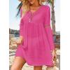imageFalechay Swimsuit Coverup for Women Long Bell Sleeve Contrast Lace Bathing Suit Cover Up for Swimwear Bikini V Neck LooseHot Pink