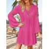 imageFalechay Swimsuit Coverup for Women Long Bell Sleeve Contrast Lace Bathing Suit Cover Up for Swimwear Bikini V Neck LooseHot Pink