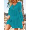 imageFalechay Swimsuit Coverup for Women Long Bell Sleeve Contrast Lace Bathing Suit Cover Up for Swimwear Bikini V Neck LooseMint Green