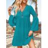 imageFalechay Swimsuit Coverup for Women Long Bell Sleeve Contrast Lace Bathing Suit Cover Up for Swimwear Bikini V Neck LooseMint Green1