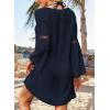 imageFalechay Swimsuit Coverup for Women Long Bell Sleeve Contrast Lace Bathing Suit Cover Up for Swimwear Bikini V Neck LooseNavy Blue