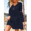 imageFalechay Swimsuit Coverup for Women Long Bell Sleeve Contrast Lace Bathing Suit Cover Up for Swimwear Bikini V Neck LooseNavy Blue