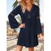 imageFalechay Swimsuit Coverup for Women Long Bell Sleeve Contrast Lace Bathing Suit Cover Up for Swimwear Bikini V Neck LooseNavy Blue