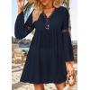 imageFalechay Swimsuit Coverup for Women Long Bell Sleeve Contrast Lace Bathing Suit Cover Up for Swimwear Bikini V Neck LooseNavy Blue