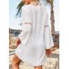imageFalechay Swimsuit Coverup for Women Long Bell Sleeve Contrast Lace Bathing Suit Cover Up for Swimwear Bikini V Neck LooseWhite