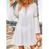imageFalechay Swimsuit Coverup for Women Long Bell Sleeve Contrast Lace Bathing Suit Cover Up for Swimwear Bikini V Neck LooseWhite