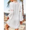imageFalechay Swimsuit Coverup for Women Long Bell Sleeve Contrast Lace Bathing Suit Cover Up for Swimwear Bikini V Neck LooseWhite1