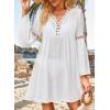 imageFalechay Swimsuit Coverup for Women Long Bell Sleeve Contrast Lace Bathing Suit Cover Up for Swimwear Bikini V Neck LooseWhite1