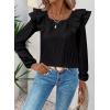 imageFalechay Womens Bow Tie Back Tops Square Neck Long Ruffle Sleeve TShirts Cute Babydoll Chiffon Texture Women Trendy TunicBlack