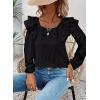 imageFalechay Womens Bow Tie Back Tops Square Neck Long Ruffle Sleeve TShirts Cute Babydoll Chiffon Texture Women Trendy TunicBlack