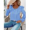 imageFalechay Womens Bow Tie Back Tops Square Neck Long Ruffle Sleeve TShirts Cute Babydoll Chiffon Texture Women Trendy TunicBlue