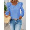 imageFalechay Womens Bow Tie Back Tops Square Neck Long Ruffle Sleeve TShirts Cute Babydoll Chiffon Texture Women Trendy TunicBlue