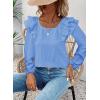 imageFalechay Womens Bow Tie Back Tops Square Neck Long Ruffle Sleeve TShirts Cute Babydoll Chiffon Texture Women Trendy TunicBlue