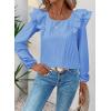imageFalechay Womens Bow Tie Back Tops Square Neck Long Ruffle Sleeve TShirts Cute Babydoll Chiffon Texture Women Trendy TunicBlue