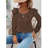 imageFalechay Womens Bow Tie Back Tops Square Neck Long Ruffle Sleeve TShirts Cute Babydoll Chiffon Texture Women Trendy TunicBrown