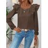 imageFalechay Womens Bow Tie Back Tops Square Neck Long Ruffle Sleeve TShirts Cute Babydoll Chiffon Texture Women Trendy TunicBrown