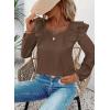 imageFalechay Womens Bow Tie Back Tops Square Neck Long Ruffle Sleeve TShirts Cute Babydoll Chiffon Texture Women Trendy TunicBrown