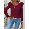 imageFalechay Womens Bow Tie Back Tops Square Neck Long Ruffle Sleeve TShirts Cute Babydoll Chiffon Texture Women Trendy TunicBurgundy