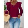imageFalechay Womens Bow Tie Back Tops Square Neck Long Ruffle Sleeve TShirts Cute Babydoll Chiffon Texture Women Trendy TunicBurgundy