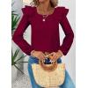 imageFalechay Womens Bow Tie Back Tops Square Neck Long Ruffle Sleeve TShirts Cute Babydoll Chiffon Texture Women Trendy TunicBurgundy