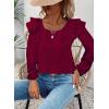 imageFalechay Womens Bow Tie Back Tops Square Neck Long Ruffle Sleeve TShirts Cute Babydoll Chiffon Texture Women Trendy TunicBurgundy